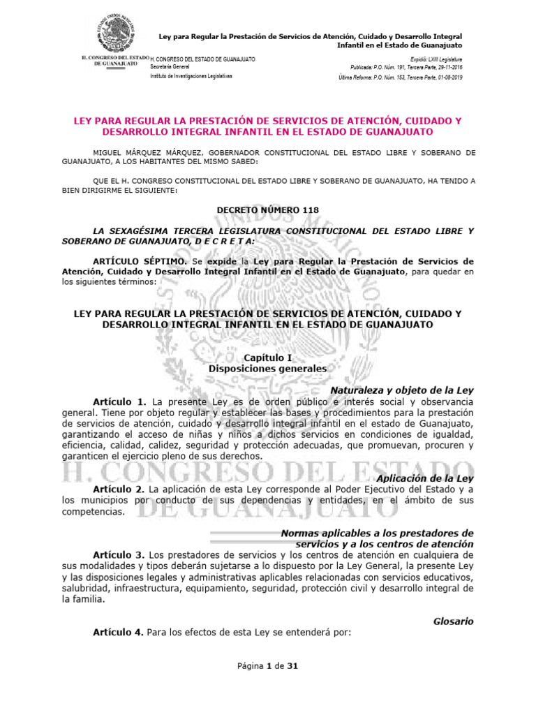 Ley para Regular La PrestaciÃ N de Servicios de AtenciÃ N, Cuidado y ...