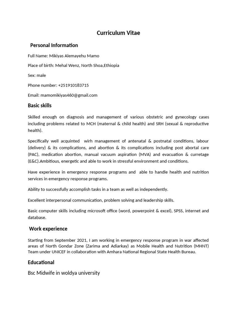 Midwife CV: Skills & Experience in Health | PDF