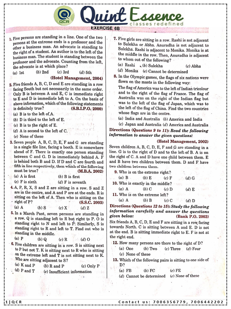Reasoning 2 (SITTING ARRANGEMENT) | PDF
