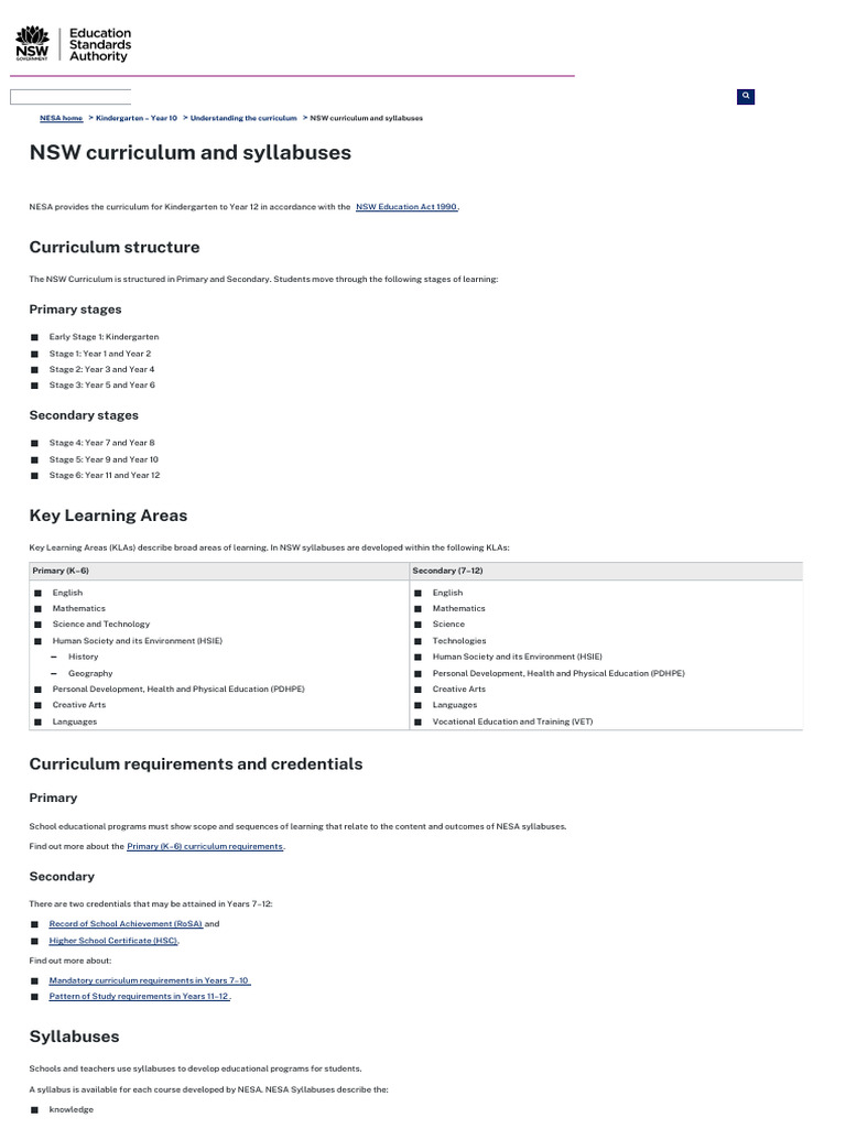 NSW HSIE Syllabus Overview K-6 | PDF | Learning | Educational Stages