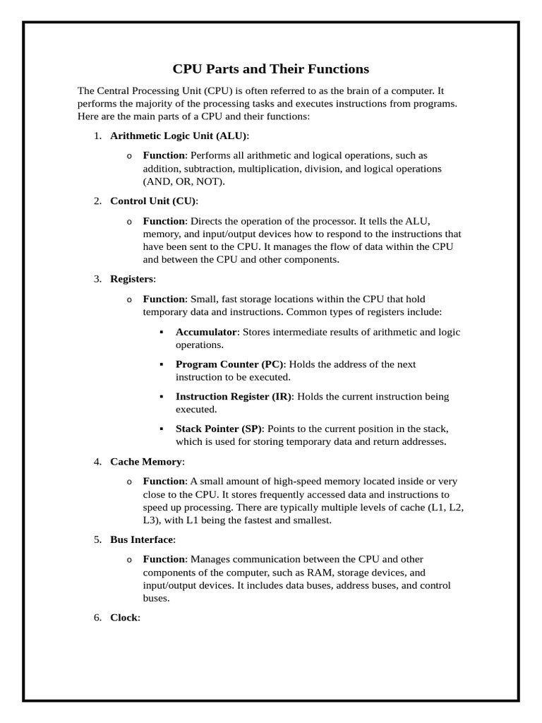 CPU Parts and Their Functions | PDF | Central Processing Unit ...