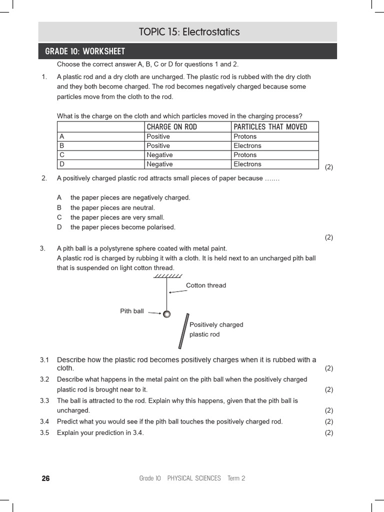 Grade 10 Electrostatics Worksheet | PDF | Series And Parallel Circuits ...