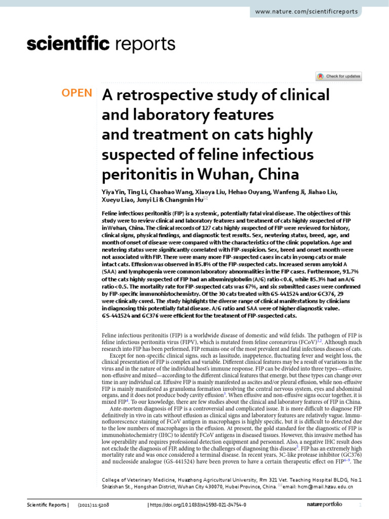 FIP in Cats: Clinical Study in Wuhan | PDF | Medicine | Human Diseases ...