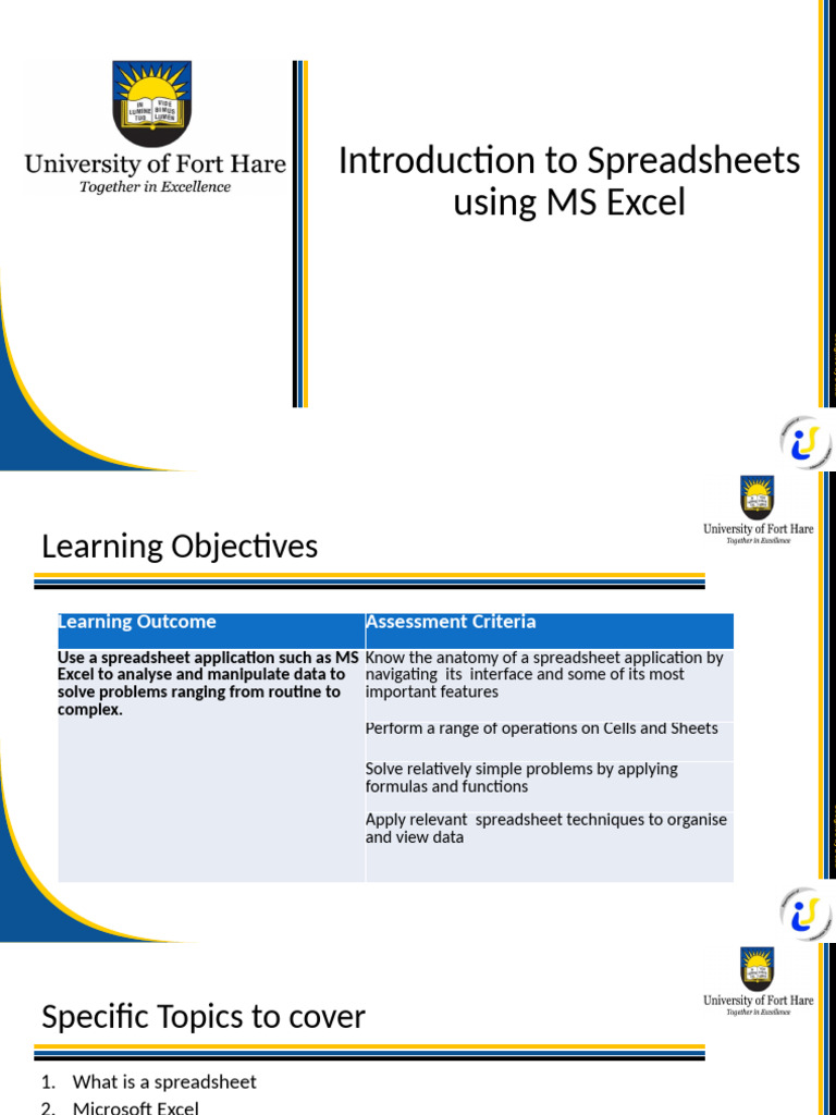 Introduction to MS Excel Spreadsheets | PDF | Microsoft Excel | Spreadsheet