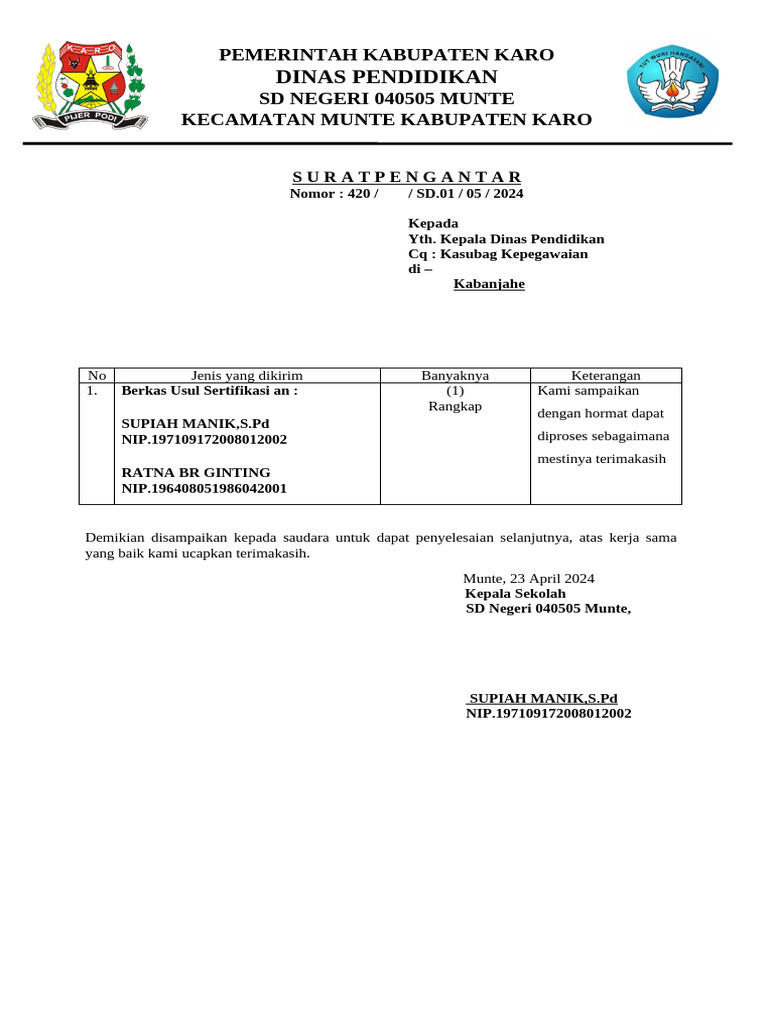 Surat Pengantar 040505 Munte_113457 | PDF