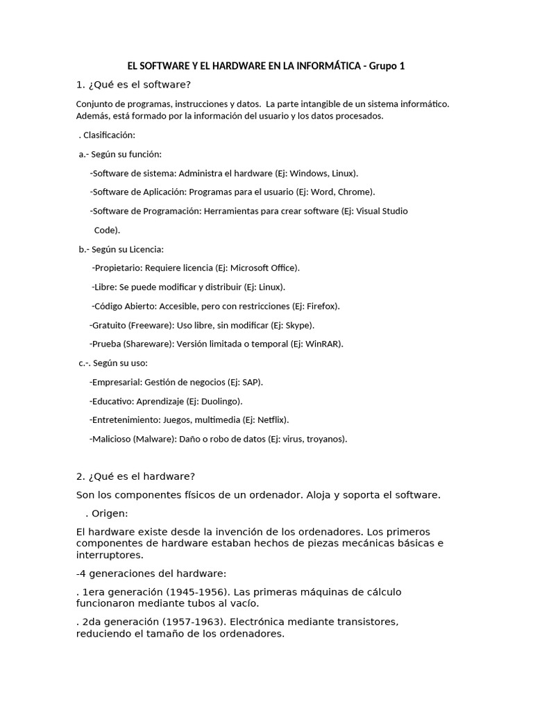 El Software y El Hardware en La Informática-1 | PDF | Hardware de la ...