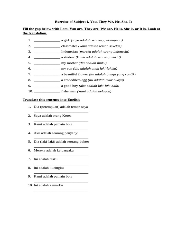 Soal Latihan Subject I, You, They, We, He, She, It | PDF