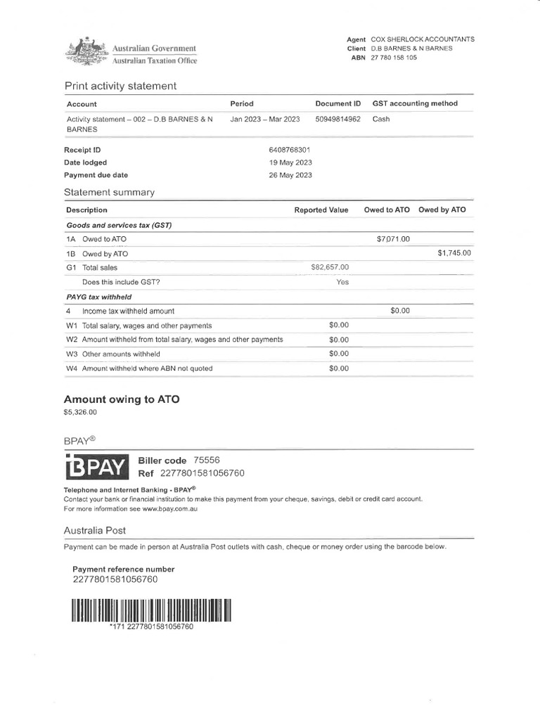 BAS Statement Grass Hire January March 2023 | PDF