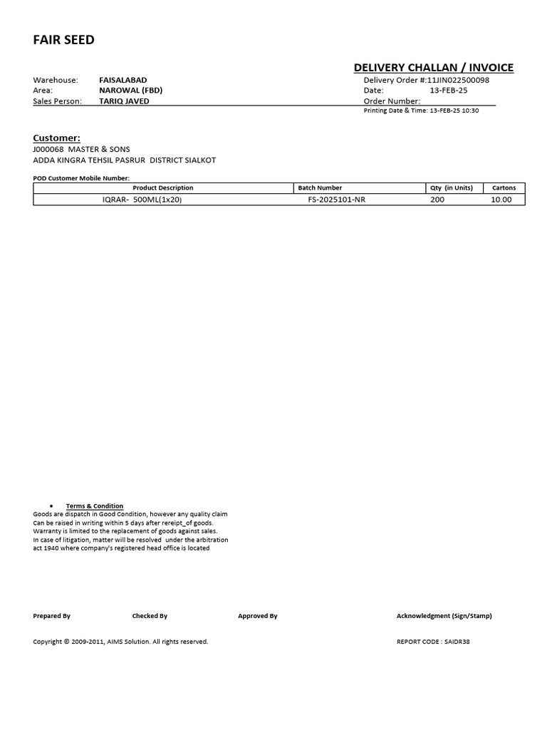 Fair Seed Delivery Invoice - Feb 2025 | PDF
