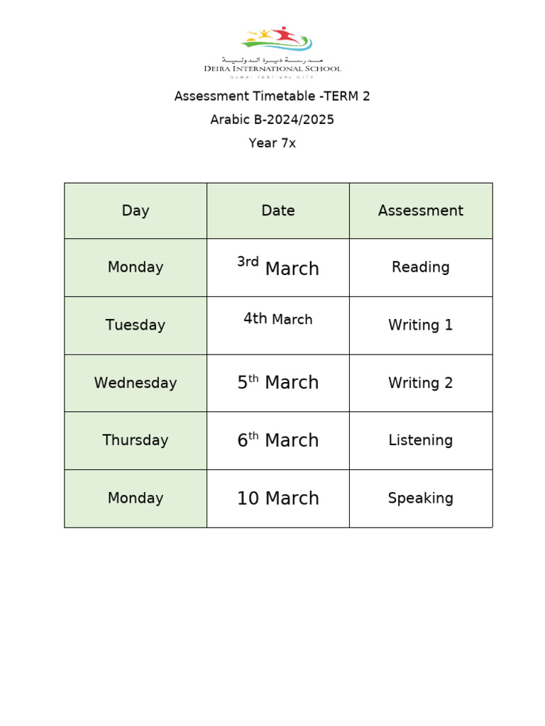 7x - Term2 - Assessment Time Table | PDF