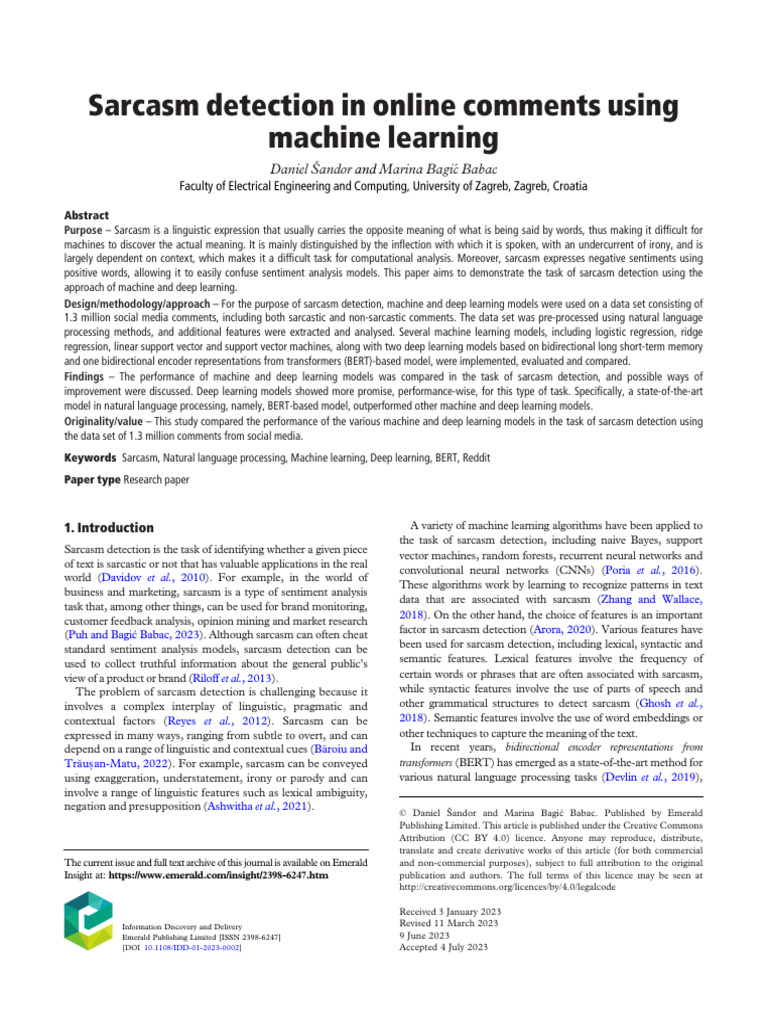 1) Sarcasm Detection in Online Comments Using | PDF | Part Of Speech ...