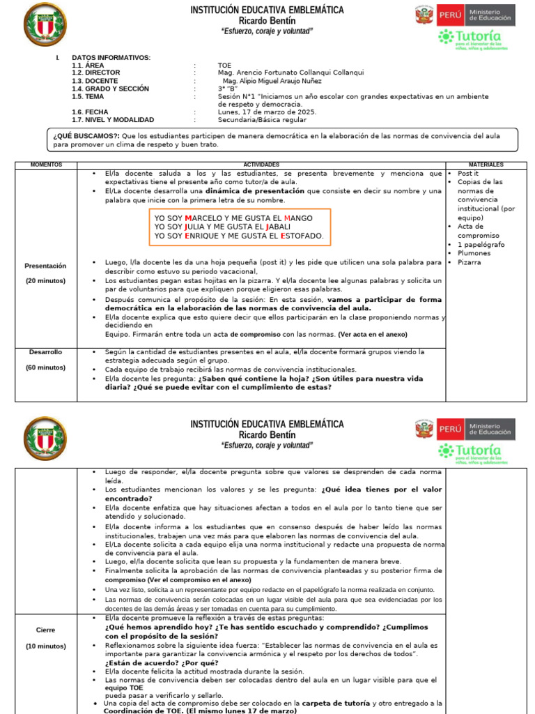 Normas de convivencia en aula 3°B | PDF | Salón de clases