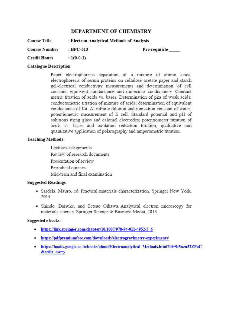 Electroanalytical Methods Course Overview | PDF