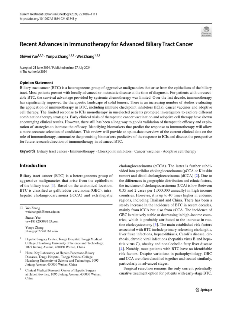 Recent Advances in Immunotherapy For Advanced Biliary Tract Cancer ...