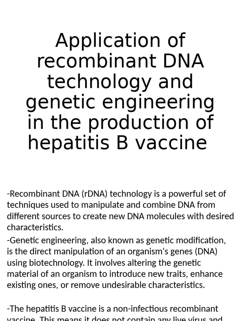 rDNA Technology in Hepatitis B Vaccine Production | PDF | Recombinant ...