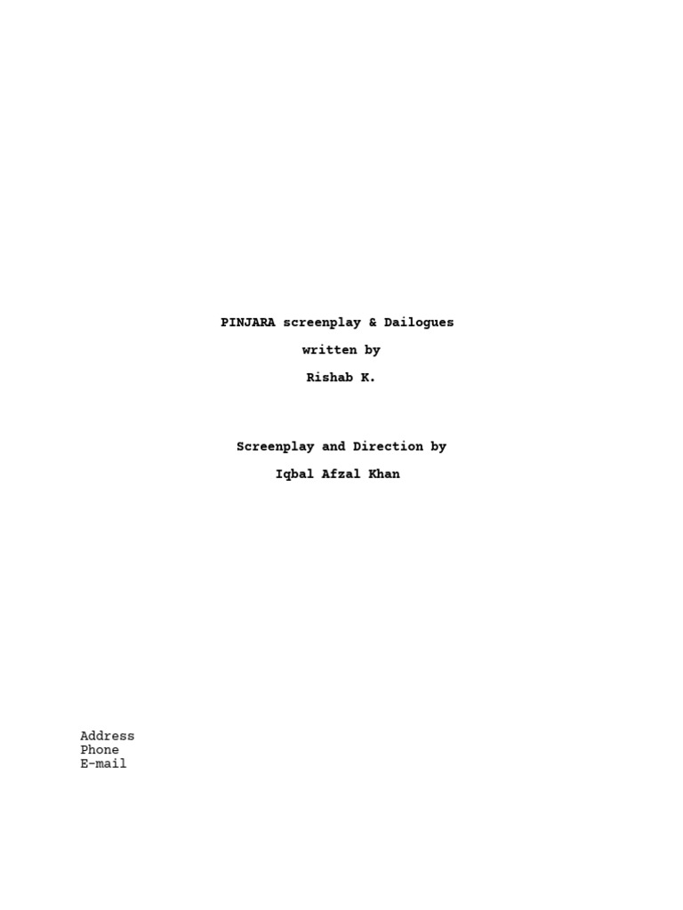 Pinjara: Screenplay and Dialogues | PDF
