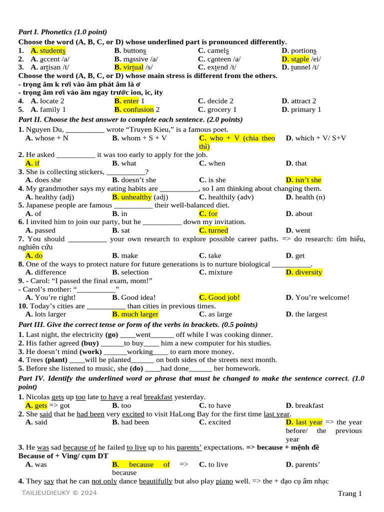 Phonetics and Grammar Practice Test | PDF | Fuels | Photovoltaics