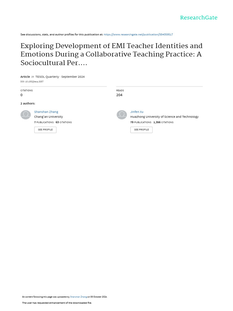 EMI Teacher Identities and Emotions | PDF | Teachers | Pedagogy