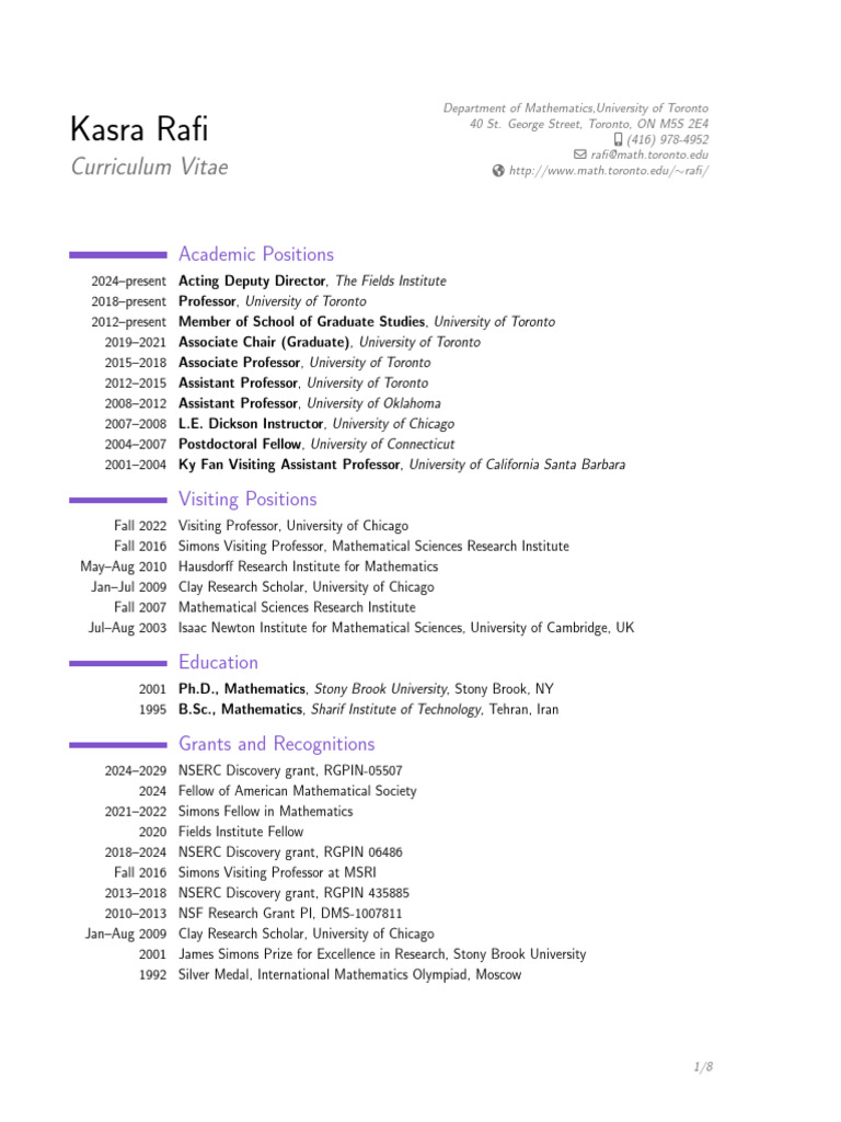 Kasra Rafi: CV and Achievements | PDF | Geometry | Topology