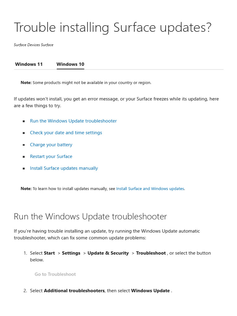 Trouble Installing Surface Updates | PDF | Troubleshooting | Windows 10