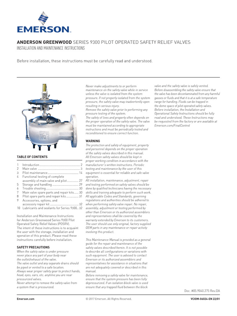 9300 Safety Relief Valve Instructions | PDF | Valve | Screw