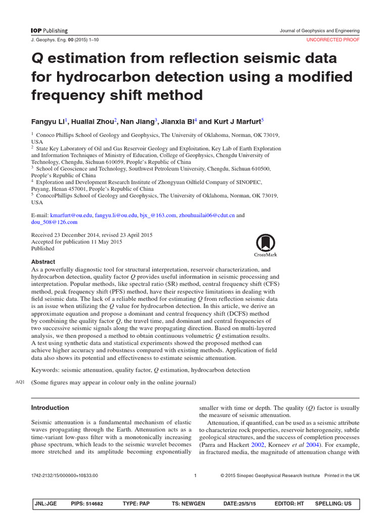 Q Estimation From Reflection Seismic Data | PDF | Spectral Density ...