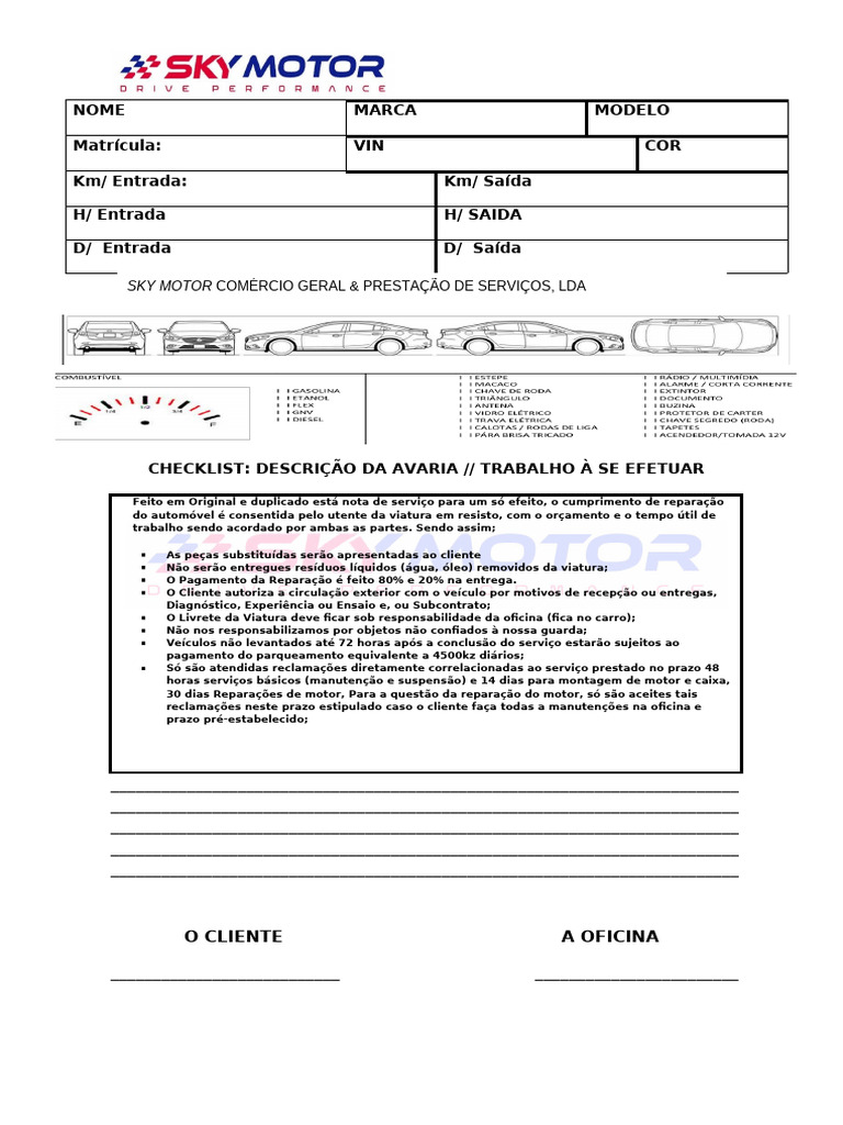 Checklist Sky Motor | PDF | Veículos | Transporte
