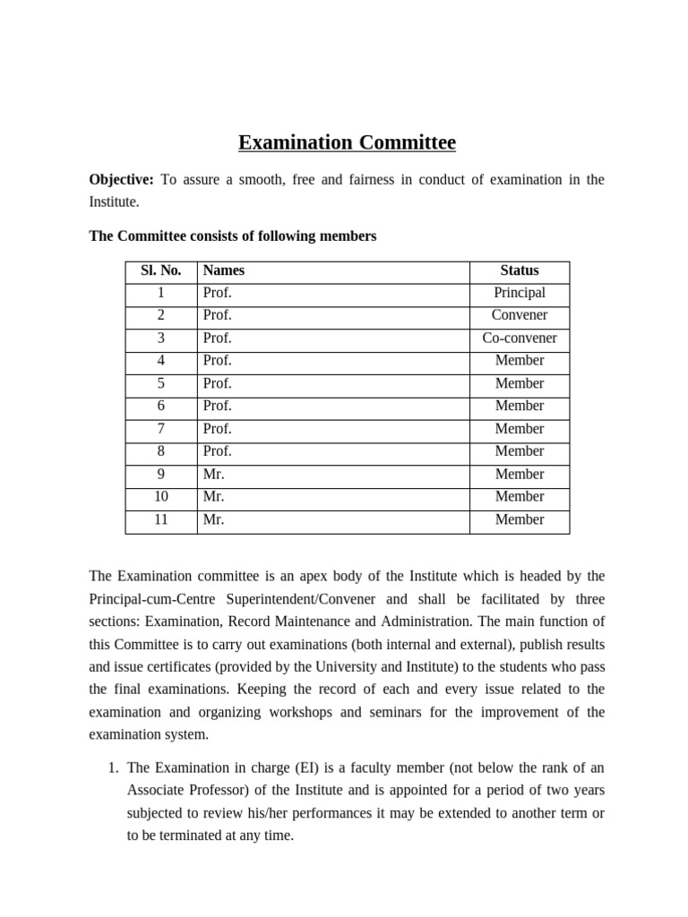 Examination Committee Roles and Responsibilities | PDF | Thesis