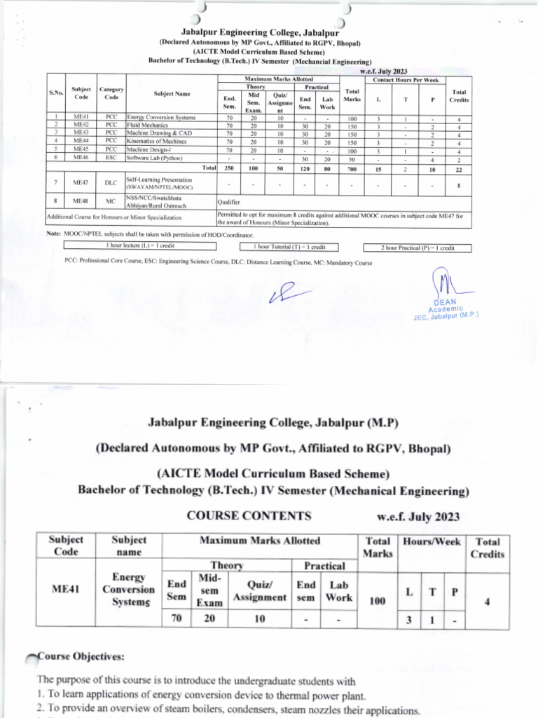 B.Tech IV Semester Mechanical Engineering Syllabus | PDF | Fluid ...