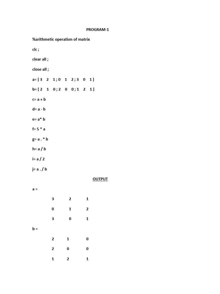 Matrix Arithmetic and Functions in MATLAB | PDF