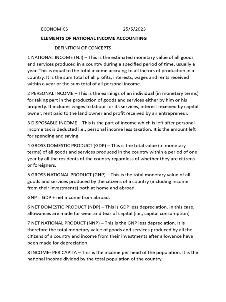 Elements of National Income Accounting | PDF | Measures Of National ...