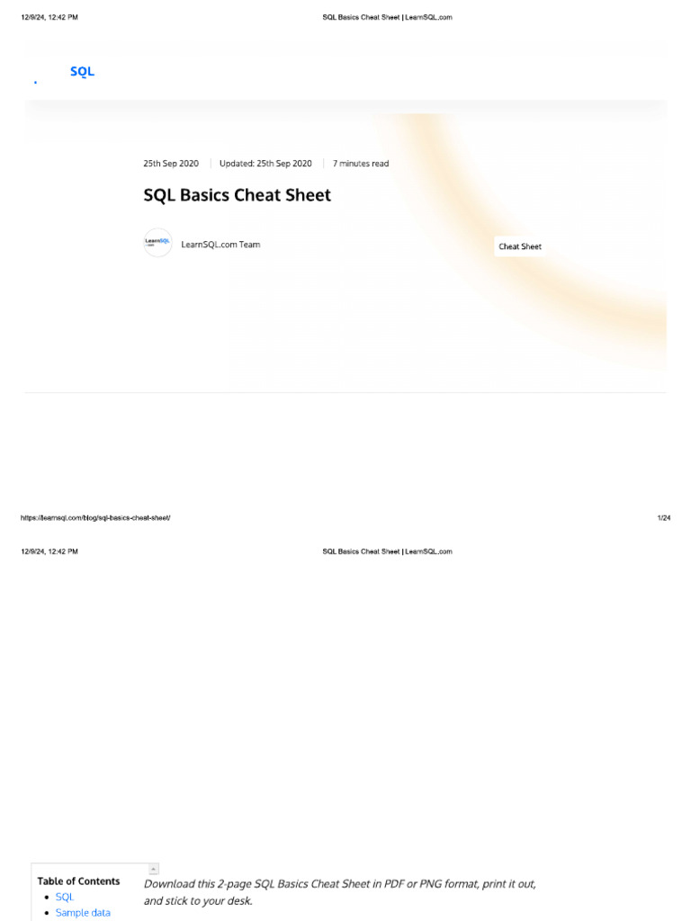 SQL CHEAT SHEETS | PDF