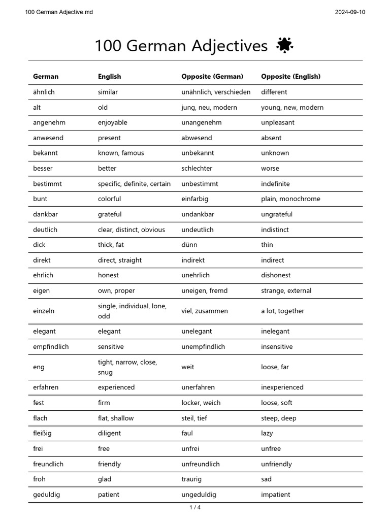 100 German Adjective | PDF