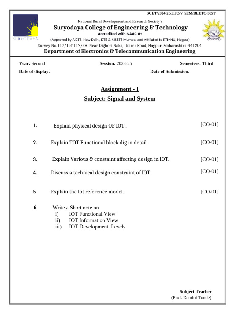 IOT Design Assignment for BEETC-305T | PDF