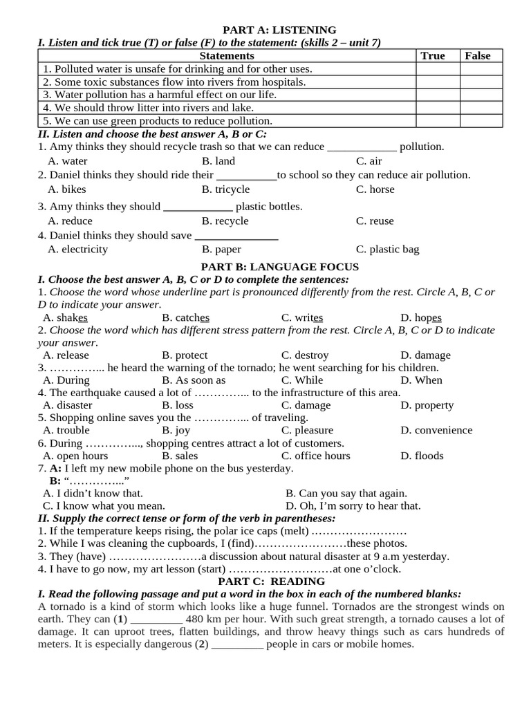 Listening and Language Skills Practice | PDF | Tropical Cyclones | Storms