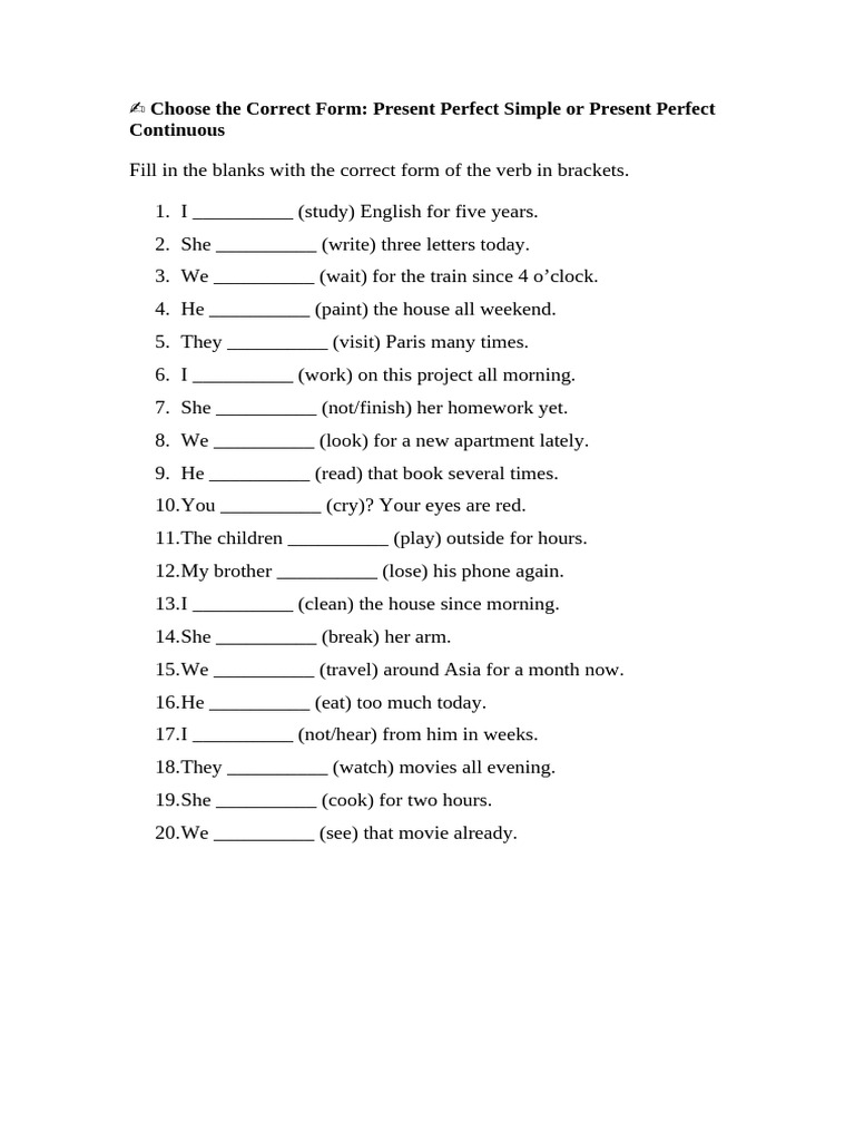Present Perfect Simple vs Continuous Exercises | PDF
