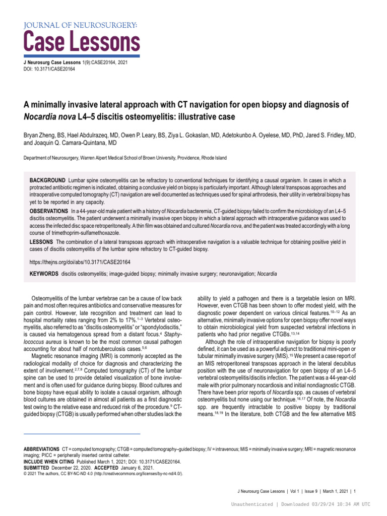 Minimally Invasive Biopsy for Discitis | PDF | Medical Imaging | Ct Scan