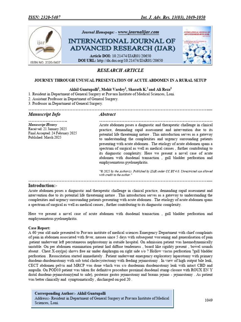 Unusual Acute Abdomen Case Study | PDF | Gallbladder | Medical Specialties