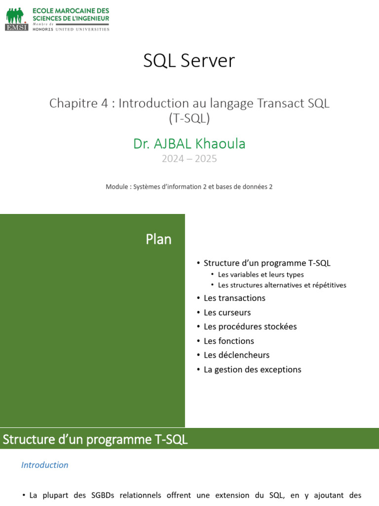 Introduction à Transact SQL (T-SQL) | PDF | Logiciel de gestion des ...