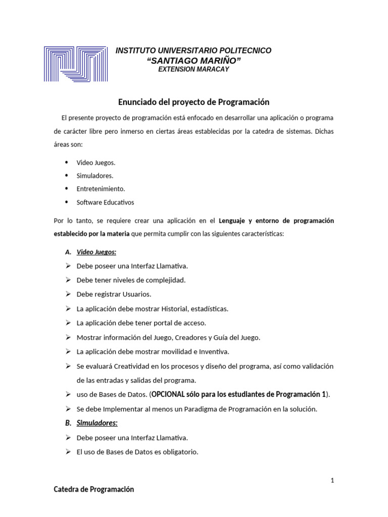 Enunciado Del Proyecto de Programación 2024-2 | PDF | Programación ...