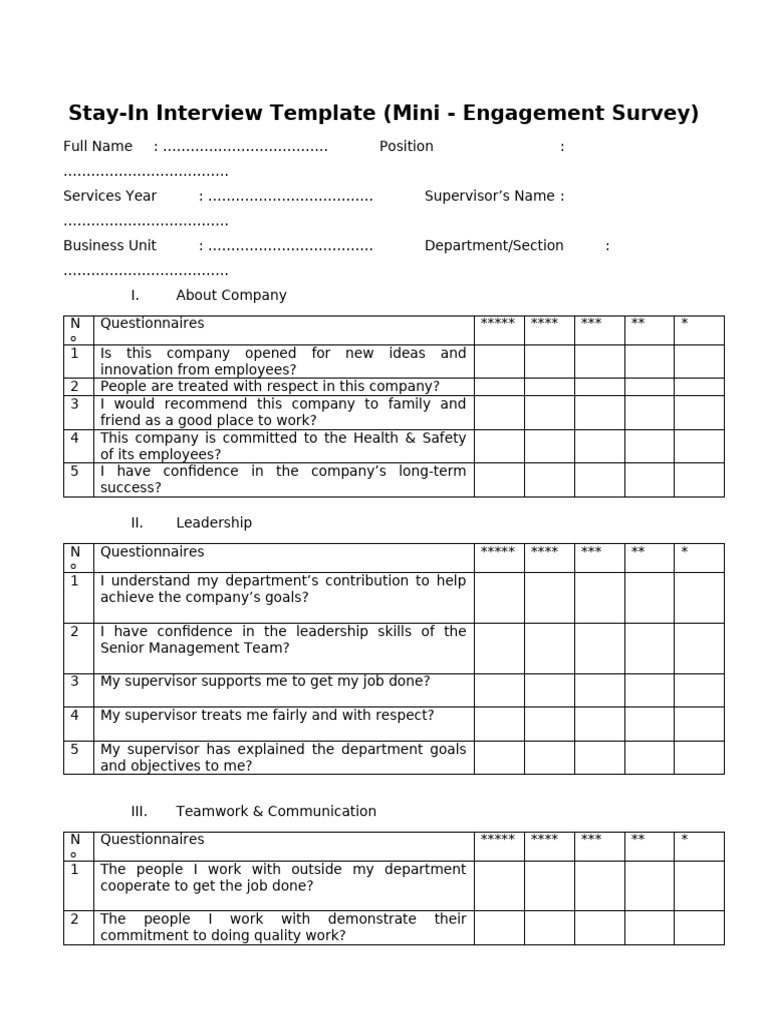 9.0. XYZ - Stay-In Interview - Template - EN - V1 | PDF ...