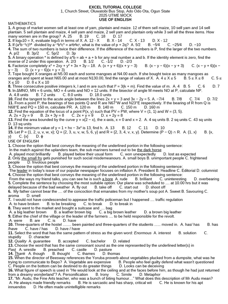 2025 UTME Mock Practice Questions | PDF | Radiation | Cell (Biology)