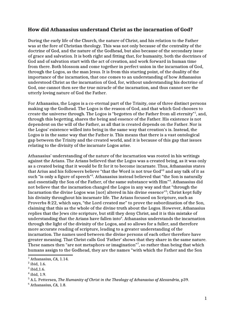 How Did Athanasius Understand Christ As The Incarnation of God | PDF ...