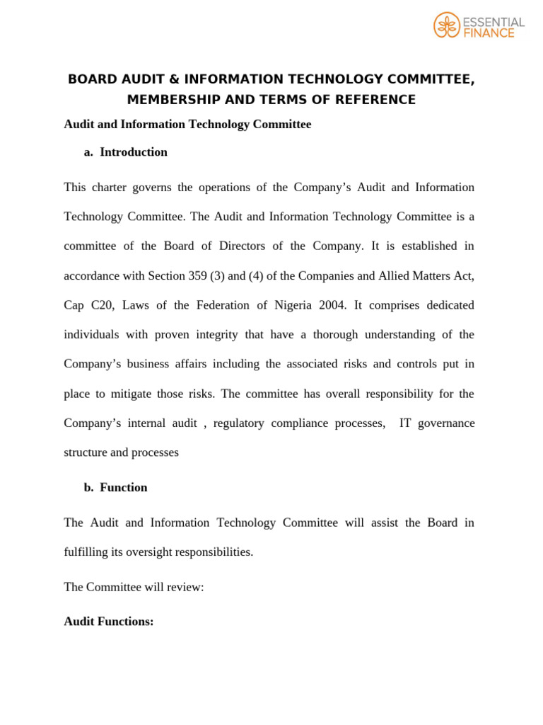 Efl-Terms of Reference-Audit & Information Technology Committee | PDF ...