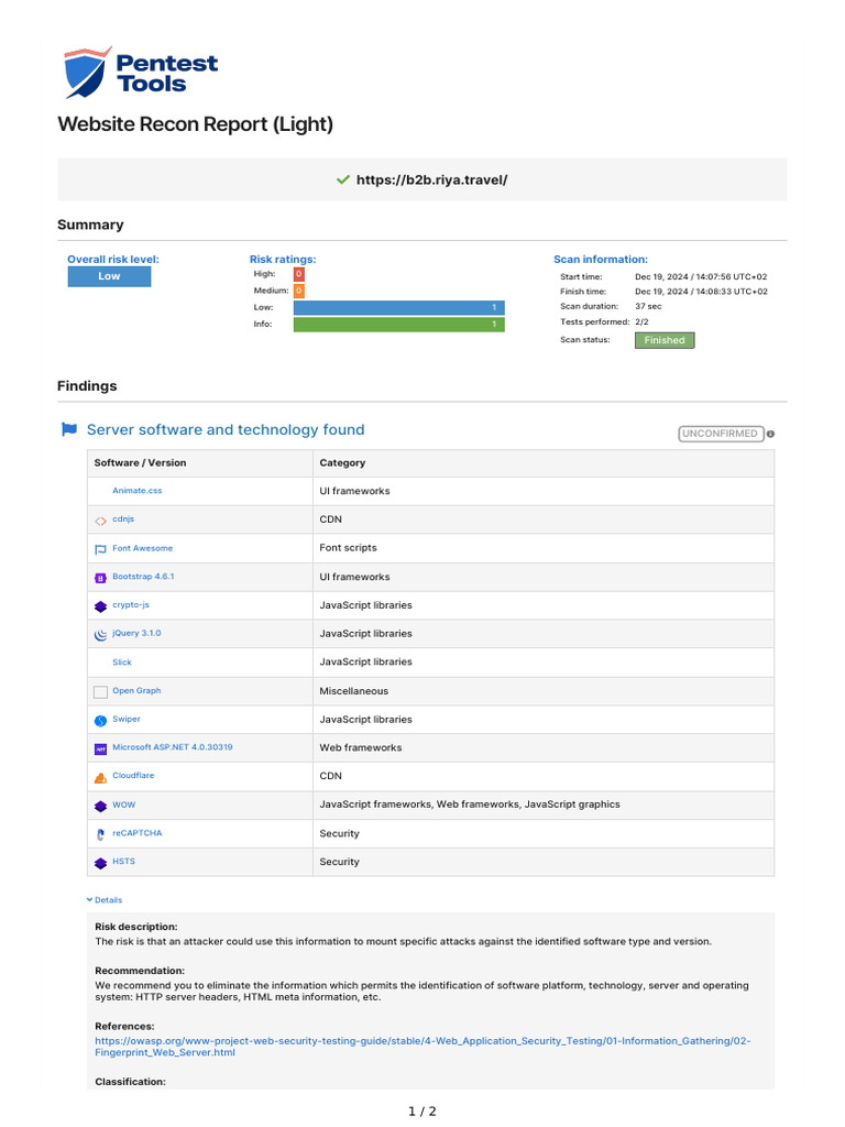 PentestTools WebsiteRecon Report | PDF | Java Script | J Query
