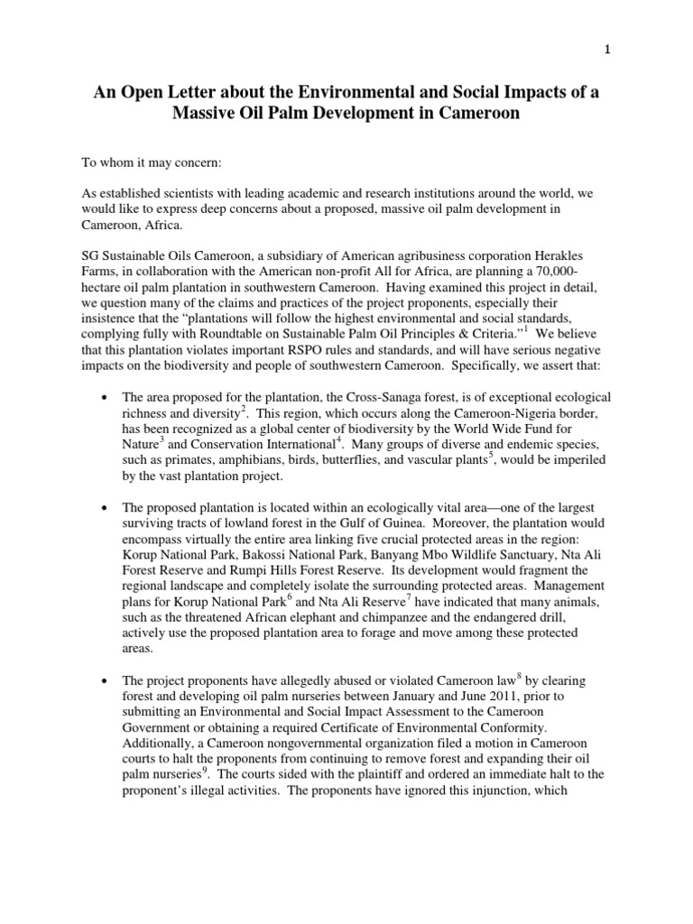 Scientists Letter On The Herakles Farms Proposed Oil Palm Plantation in