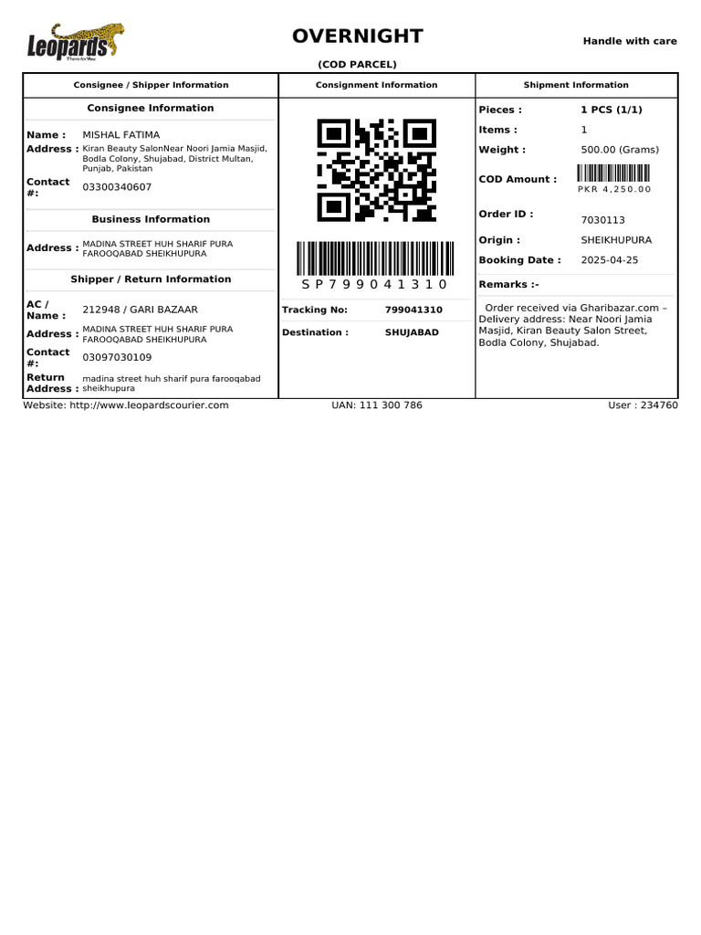 COD Parcel Shipment Details | PDF