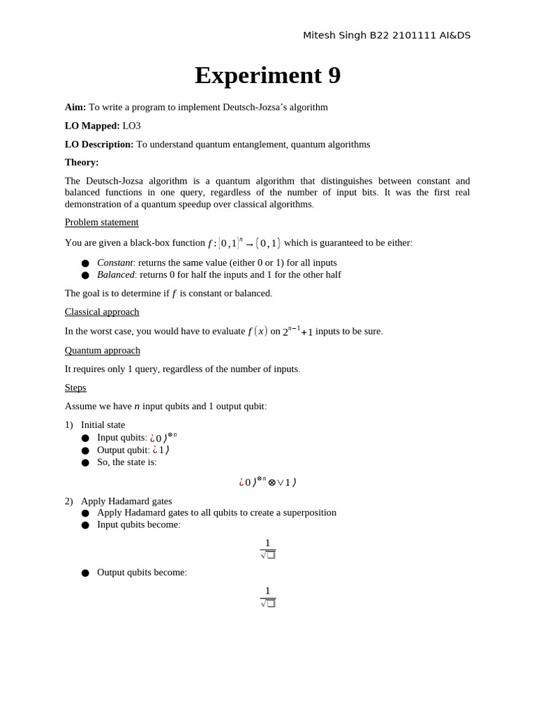 Implementing Deutsch-Jozsa Algorithm | PDF | Quantum Computing ...