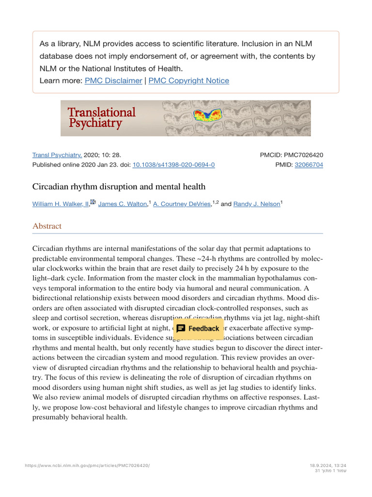 Circadian Rhythm Disruption and Mental Health - PMC | PDF | Clock ...