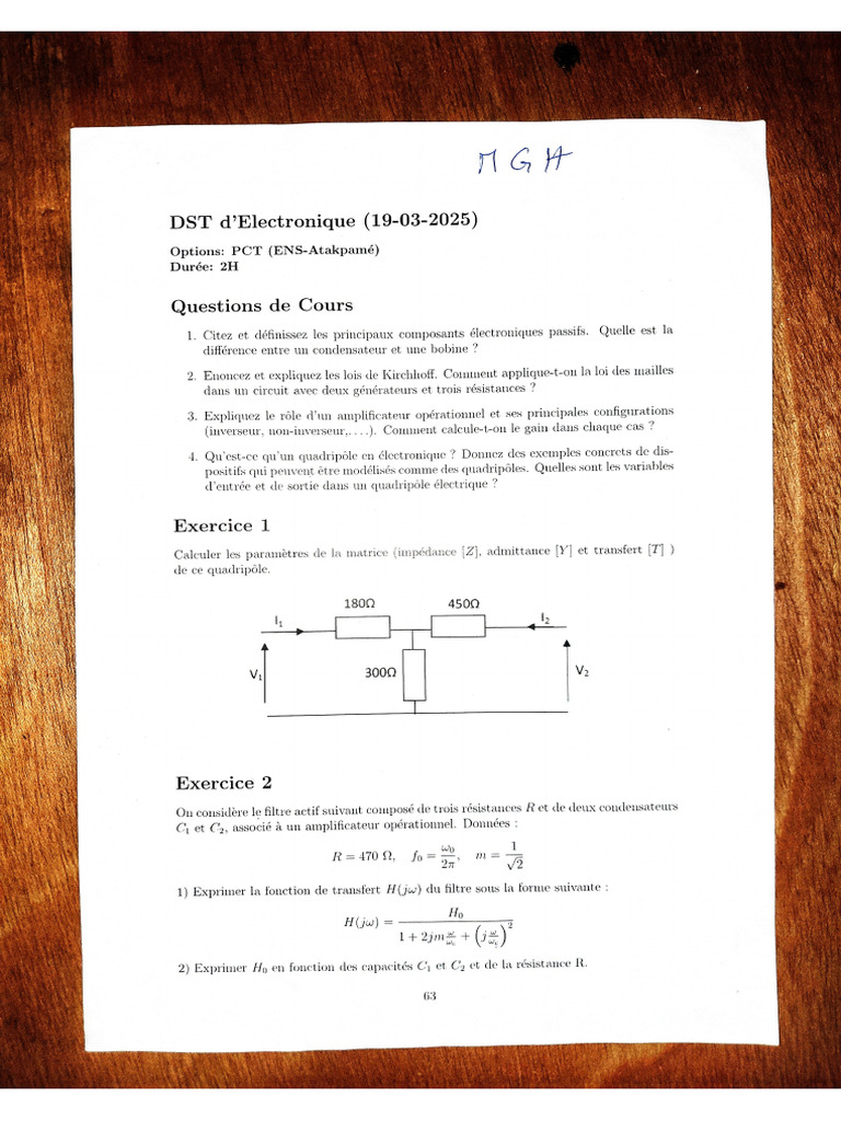 M.G.H.corrigé DST Électronique 2024-2025 | PDF